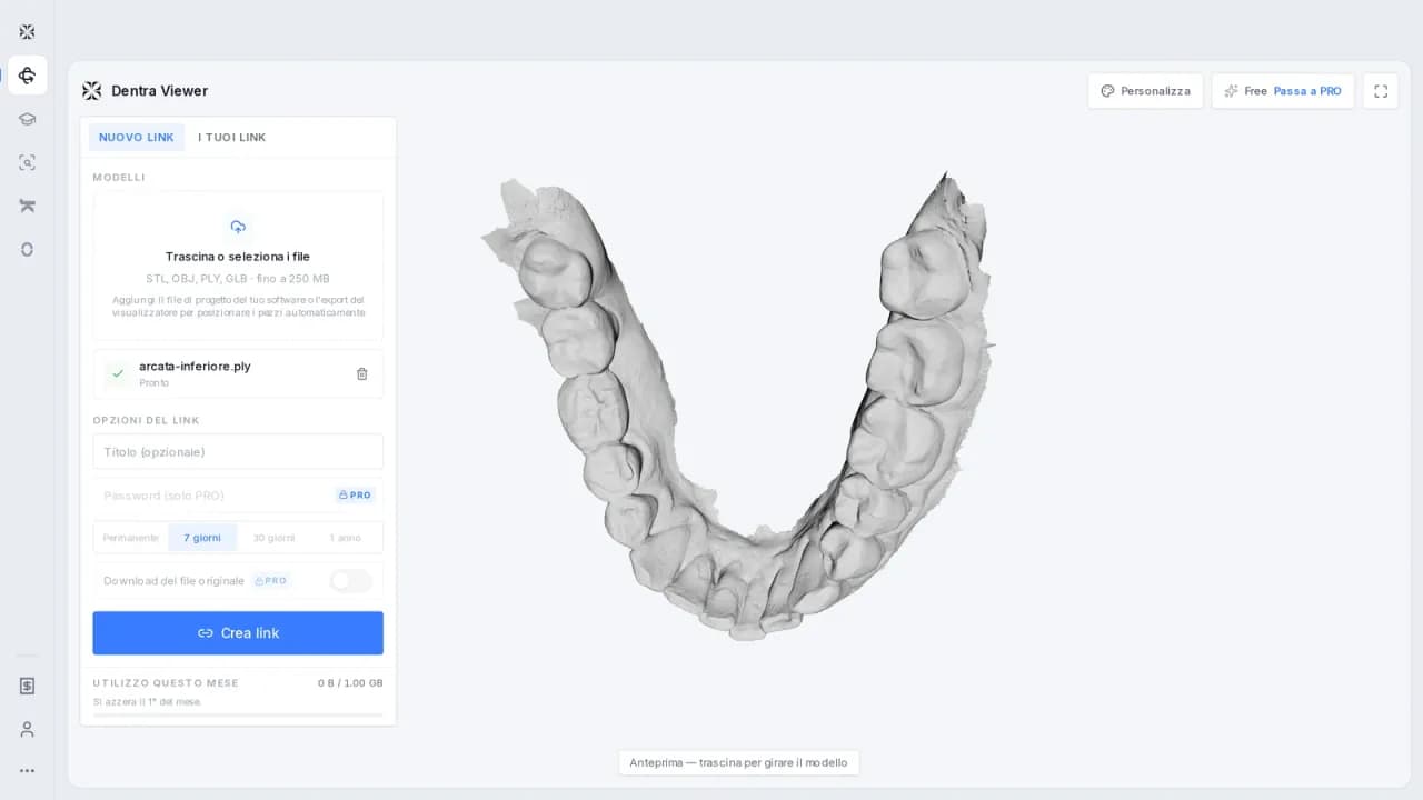 Mando il link e il paziente vede il progetto in 3D dal telefono