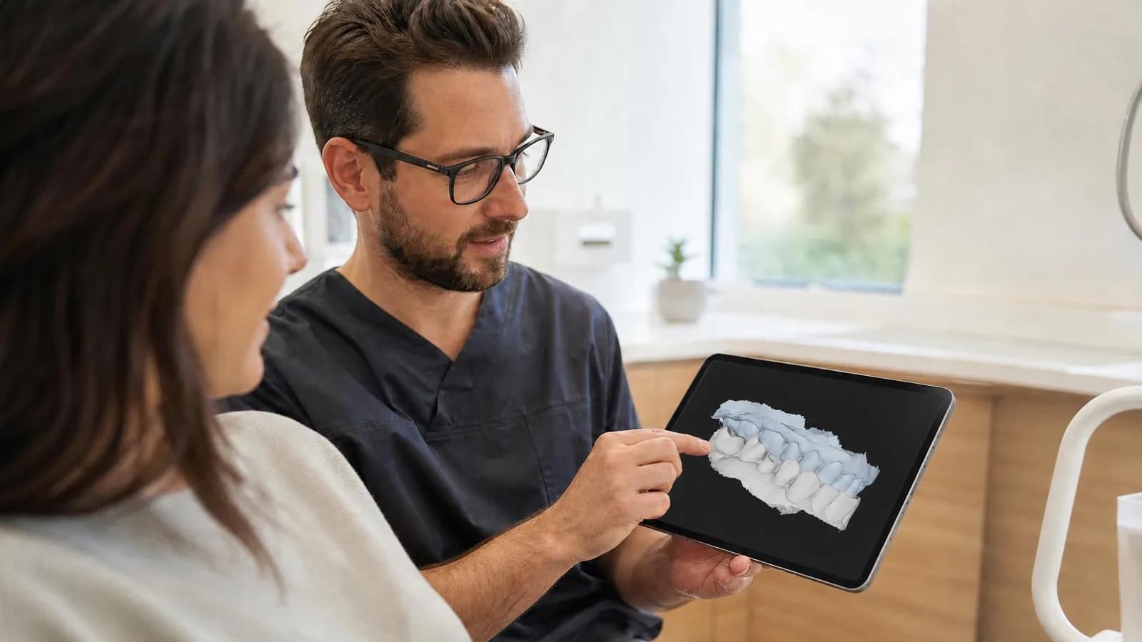 Dentista ispeziona il modello 3D dal browser